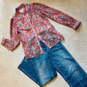 MKT Studio sheer orange floral Chamana blouse. 🍊